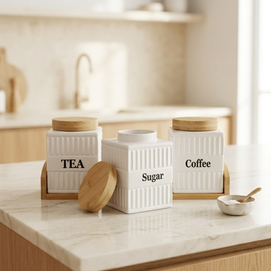 Ceramic Jar Set With Base 3 Pieces